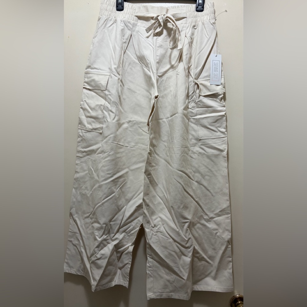 SIENNA SKY Womens Pants XL Beige Khaki Wide Leg High Waisted Cargo Minimal